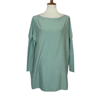 Mint Green Boxy Mini Sweater Dress MEDIUM Knit Oversized Cotton Shift Spring